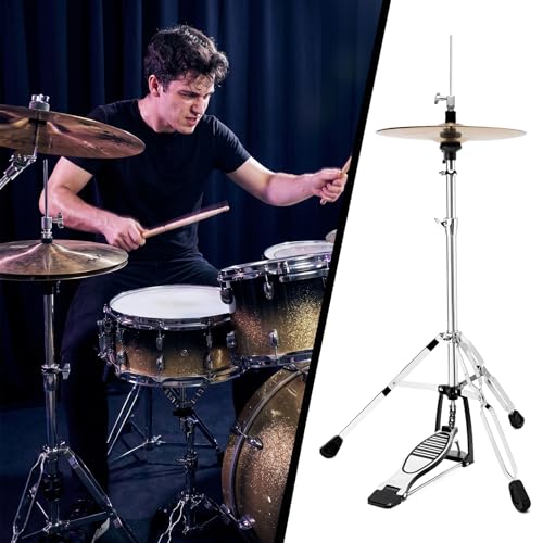 Image of 25mm Heavy Duty Hi Hat Stand, Double Braced 3-Leg Foldable Portable High Hat Stand, Thicker 25mm Tube for Pro Drummers, Adjustable Height Smooth Action Pedal for Crash Ride Splash Cymbals