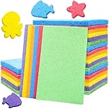 Honeydak 12 Pcs Cellulose Compressed Sponges for Craft 5' x 7' DIY Art Stamps Projects Supplies Assorted Colors Natural Dish Sponges for Classroom Crafts Home Cleaning