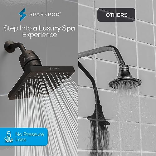Image of SparkPod Filtered Shower Head, 23-Stage, 8 inch Square, Oil-Rubbed Bronze | Showerhead for Hard Water, High Pressure, Reduces Chlorine, Heavy Metals, For Dry Skin & Hair, Removable Capsule Filter