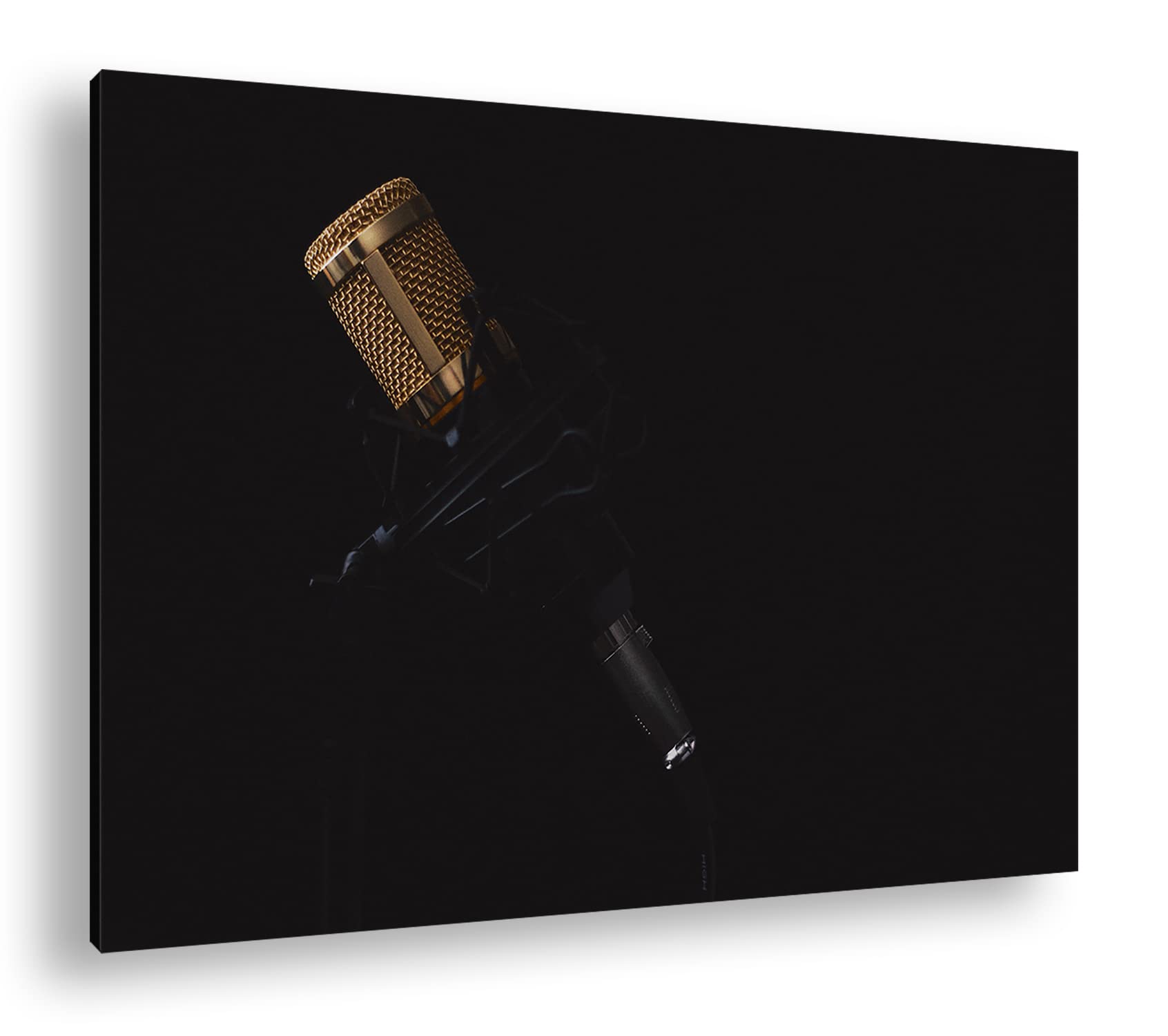 Leinwandbild Mikrofon im dunklen Studio – Magie des Sounds Format: 120x80 cm XXL Kunstdruck Bild auf Keilrahmen/Wandbild/Wohnzimmer Deko