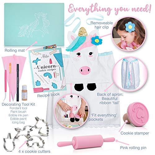 Kids Cookie Baking Set For Girls - Incl. Unicorn Apron, Cookie Cutters, Complete Cooking Kit With 14 Pieces - Great For Kitchen Dress Up And Gifts For Girls Age 4-12 #TOP3