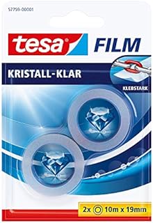tesa Krystalicznie przezroczysta - wysoce przezroczysta, odporna na starzenie taśma klejąca o dużej przyczepności - 10 m x 19 mm - 2 sztuki w opakowaniu