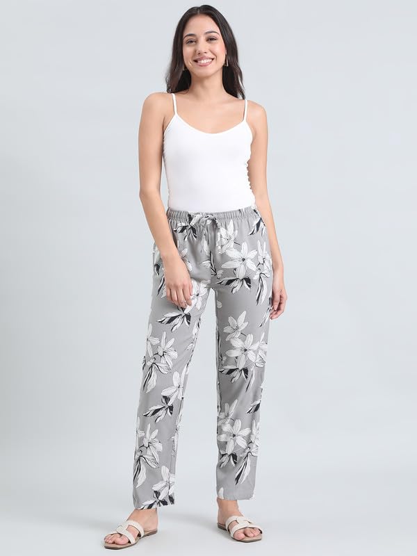 Image of GO COLORS Women Printed Woven Viscose Mid Rise Lounge Pants