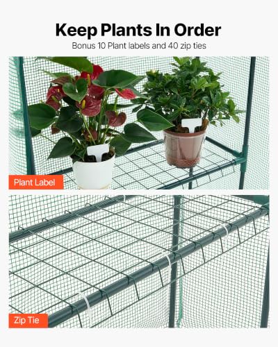 Image of VEVOR Walk-in Greenhouse, 55.5 inch x 28.3 inch x 78.7 inch Greenhouse for Outdoors with PE Cover, 2 Tiers 4 Shelves, Roll-Up Zipper Door, Walk in Green House, Portable Plant Garden Hot House for Backyard Outside