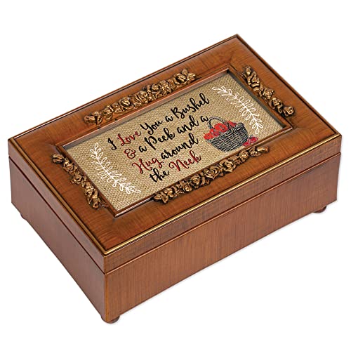 Cottage Garden I Love You Bushel and a Peck Woodgrain Embossed Rose Petite Music Box Plays You are My Sunshine