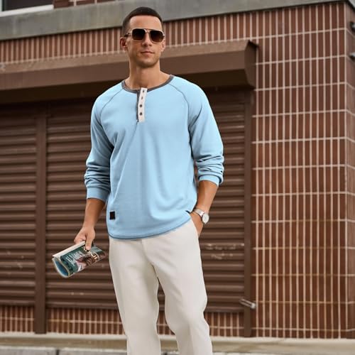 Men's Henley Shirt Long Sleeve Soft Stretch Button T-Shirt Casual Stylish Henley Pullover Shirts3