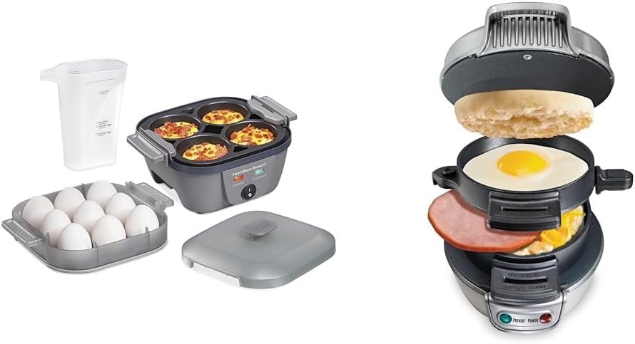 Hamilton Beach Egg Cooker and Breakfast Sandwich Maker Bundle with Egg Bite Maker, Poacher, Skillet and Custom Sandwich Builder (25510, 25475)