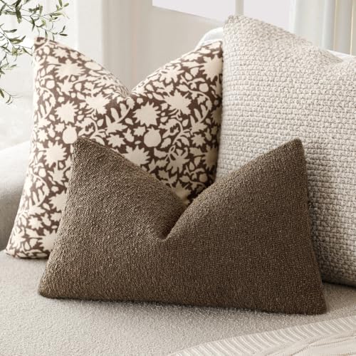 Image of Foindtower Decorative Textured Boucle Throw Pillow Covers Accent Solid Lumbar Pillow Cases Neutral Soft Couch Cushion Case for Chair Sofa Bedroom Living Room Home Decor 12x20 Inch,1PC,Chocolate