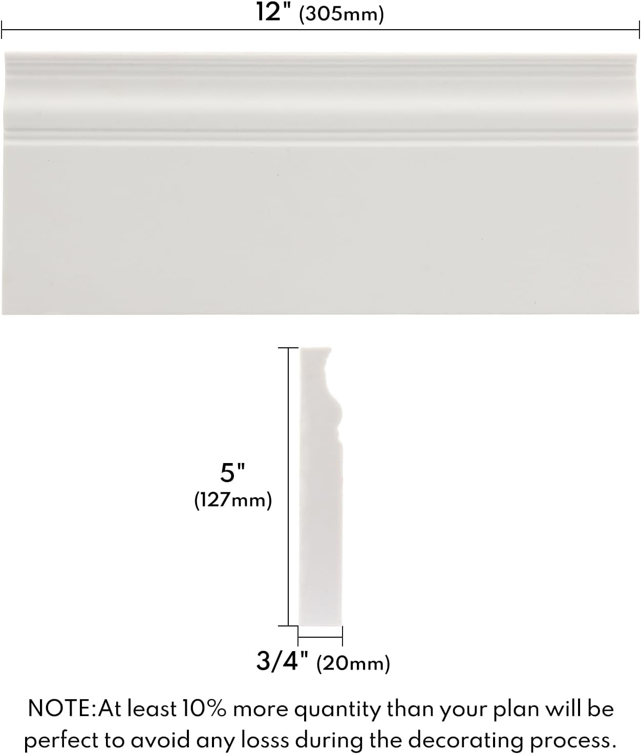 Lovdeco Engineered Marble Baseboard Trim, 5”x12” White Skirting Board for Kitchen Bathroom Wall Bottom, 4 Pack