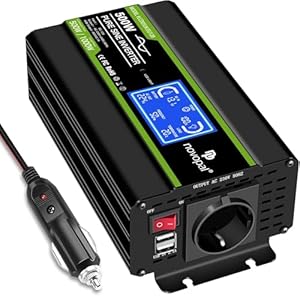 NOVOPAL 500 W omvormer 12 V naar 230 V 220 V zuivere sinus spanningsomvormer met intelligent LCD-scherm - EU-stekker met USB-uitgang