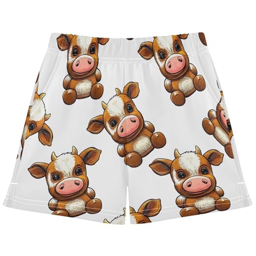 Girls Cute Cow Teddy Print Athletic Lounge Shorts Kids Summer Casual Comfy Pajama Sleepwear, X-Small