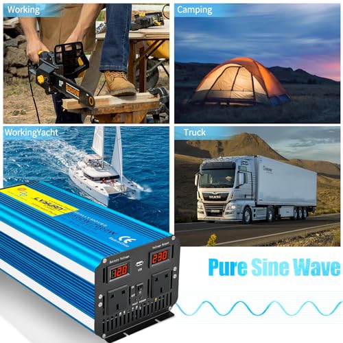 LVYUAN Inverter Pure Sine Wave Power Inverter 3500W /7000W DC 12V to AC 230V/240V converter with wireless remote controller & dual AC outlets & USB for RV Truck Car - Image 5