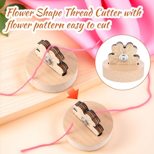 JIYIN Daisy Thread Cutter Tool, Tabletop Blade Saver with Anti-Slip Stand Wooden Rotary Yarn Cutter Thread Cutting Tool for Sewing Seam Supplies Sewing Gifts