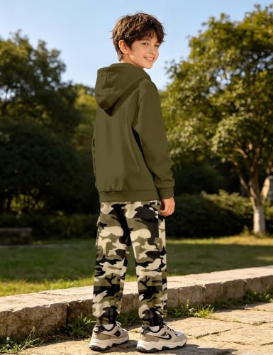 Image of KANGKANG Boys Clothes Two Piece Long Sleeve Hooded Sweatshirt Top Camouflage Sweatpants Fall Outfits Winter Clothes Set 6-16Y