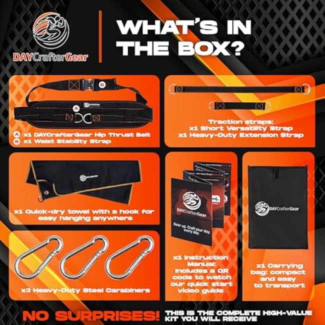 Hip Thrust Belt for Weights, Dumbbells & Kettlebells ¨C Heavy Duty Glute Workout Equipment for Plates up to 300 lbs, with bonus straps for Dips & Squat Belt for Home & Gym