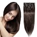 100% Real Remy Clip in Hair Extensions 16-22inch Grade AAAAA Natural Hair Full Head Standard Weft 8 Pieces 18 Clips Long Smooth Soft Silky Straight for Women Fashion (22" /22 inch 80g,#2 dark brown )
