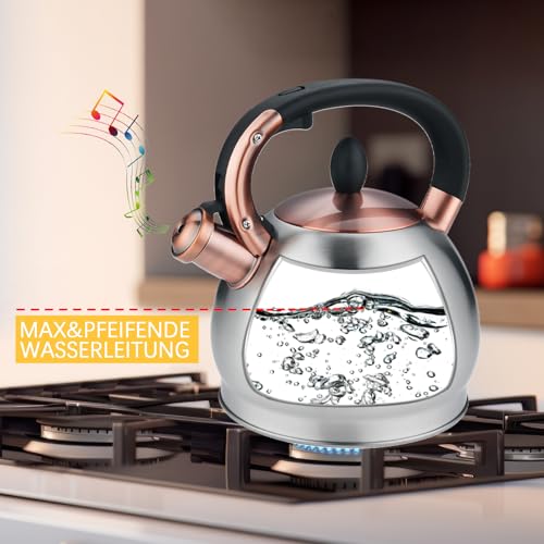 2.8L Flötenkessel Wasserkessel für Induktion, Edelstahl-Teekessel für alle Herdarten – Ansicht 2