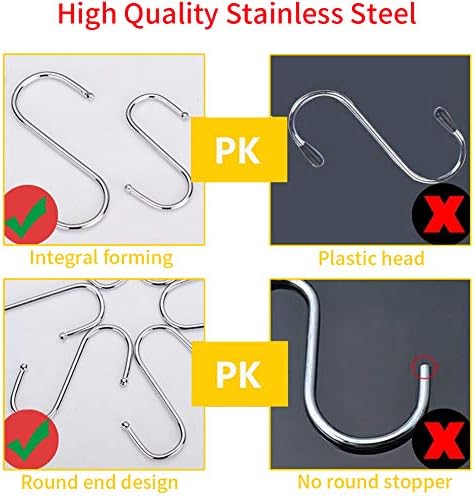 20 PCS S Hanging Hooks Metal S Hooks for Hanging Pots and Pans Plants Stainless Steel Heavy Duty S Shaped Hanging Hooks Hangers for Kitchen Bathroom Bedroom Office
