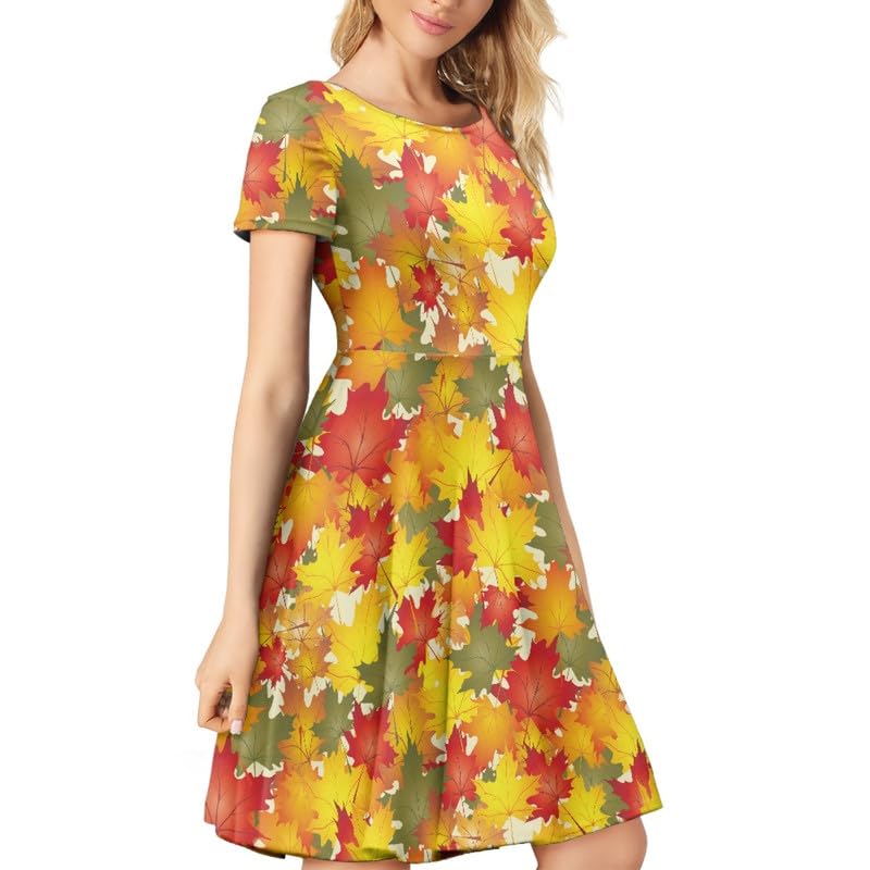 Image of Irisjudy T Shirt Dress for Women Short Sleeve Girls Short Sleeve Dress Plus Size, O Neck Knee Length Midi Dress for Ladies