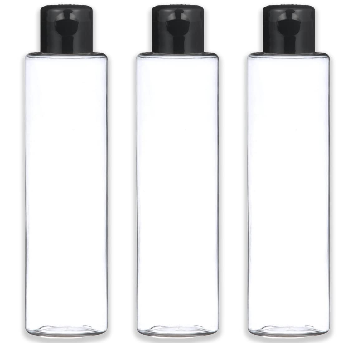 200Ml Empty Clear Round Bottle With Black Flip Top Cap,Multipurpose Reusable Container For Hair Oils, Shampoo, Conditioner, Lotion, Medicated Oil And Sanitizer (Pack Of 3) - Plastic