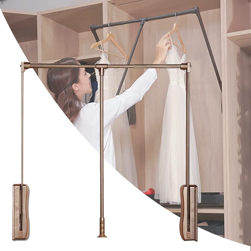 HTTGDGDH Adjustable Aluminum Pull Down Closet Rail, 10Kg Capacity Wardrobe Hanging System, Easy Install Clothing Organizer, Fits 83-115Cm For Efficient Space Saving,