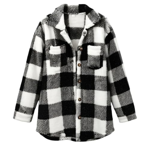 Womens Plaid Fleece Jacket Oversized Button Down Shacket Fall Winter Coats - image 5