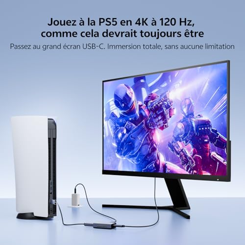 Adaptateur HDMI Vers USB-C Lunettes AR - 8K@60Hz 4K@120Hz 2K@240Hz Unidirectionnel HDMI → USB-C pour PS5 Xbox Switch PC Fire TV Stick vers XREAL Rokid VITURE Écran Portable, Câble Alimentation Inclus – vue 3