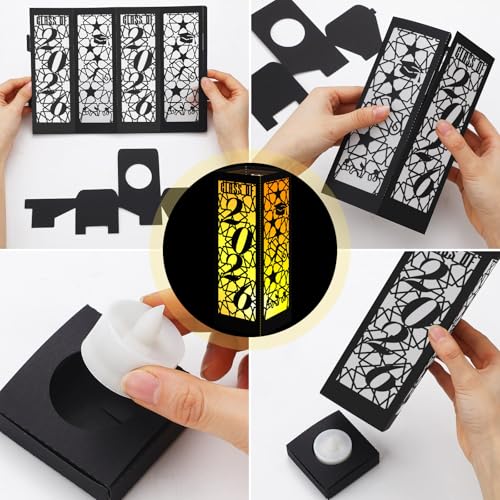 Image of Rossesay 6 Pcs Graduation Table Centerpieces Boxes Class of 2026 Graduation Lanterns for Centerpieces with LED Candles Congrats Grad School College Photo Props for Party Table Decoration (Black)