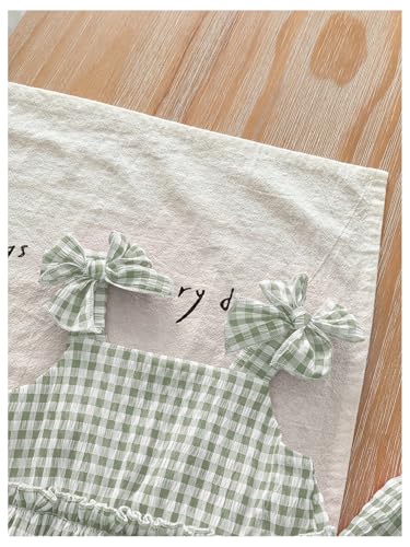 SHENHE Toddler Girl's Summer Outfits 2 Piece Cute Gingham Bow Ruffle Peplum Tank Top and Pants Set3
