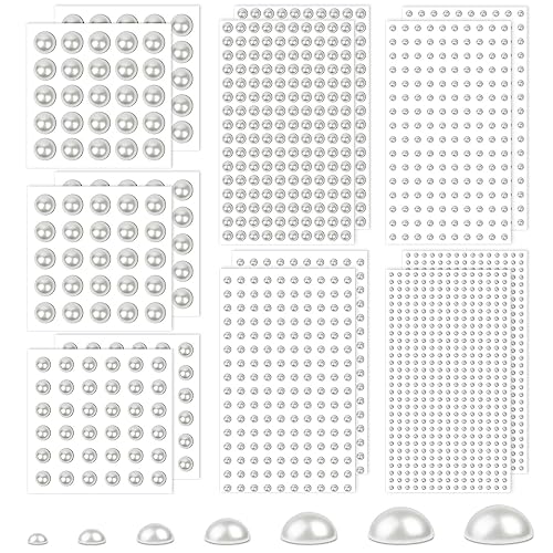 7 Sizes Self Adhesive Ivory White Hair Pearl Stickers Caffox 2032 Pieces Stick on Pearls Gems for Hair Face Makeup Eye Crafts Wedding