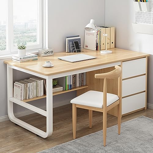 Generico Scrivania Moderna per Computer con libreria e 3 cassetti - Elegante postazione di Lavoro per L'Ufficio Domestico, Ideale per studiare, Scrivere e Lavorare in Modo produttivo - Design salvasp