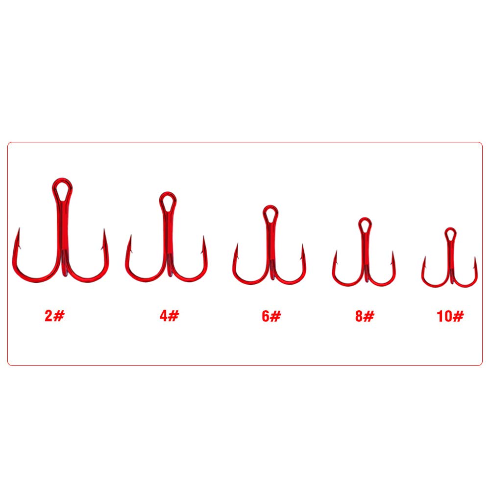 Dyxssm 100pcs/lot Treble Hooks Triple Fishing Hooks for Freshwater and Saltwater (Red, 10# 100pcs)