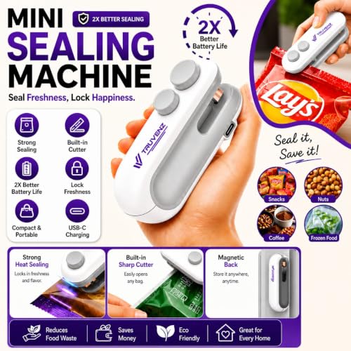 Image of Mini Sealing Machine Portable Vacuum Sealer, Type C Charging, White