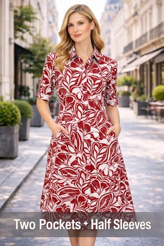 Image of Midi Dress for Women | Rayon A-Line Dress with Pockets | Casual Western Dress for Women | Comfortable Everyday Wear
