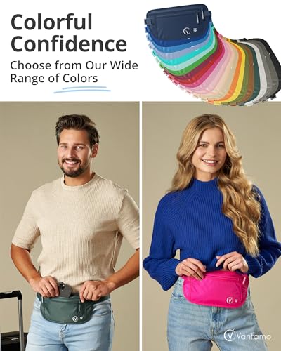 Image of Vantamo Money Belt with RFID For Men & Women, Hidden Passport Holder for Travel, 2 Compartment Travel Fanny Pack for Women Anti Theft