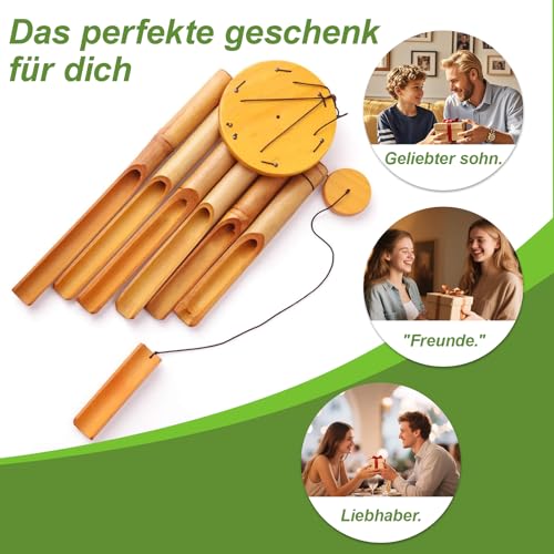 Wanheart Bambus Windspiel – Handgefertigtes Garten- und Terrassendekor, 38 cm, Sanfter Naturklang, Outdoor & Indoor Windspiel, Gartenliebhaber