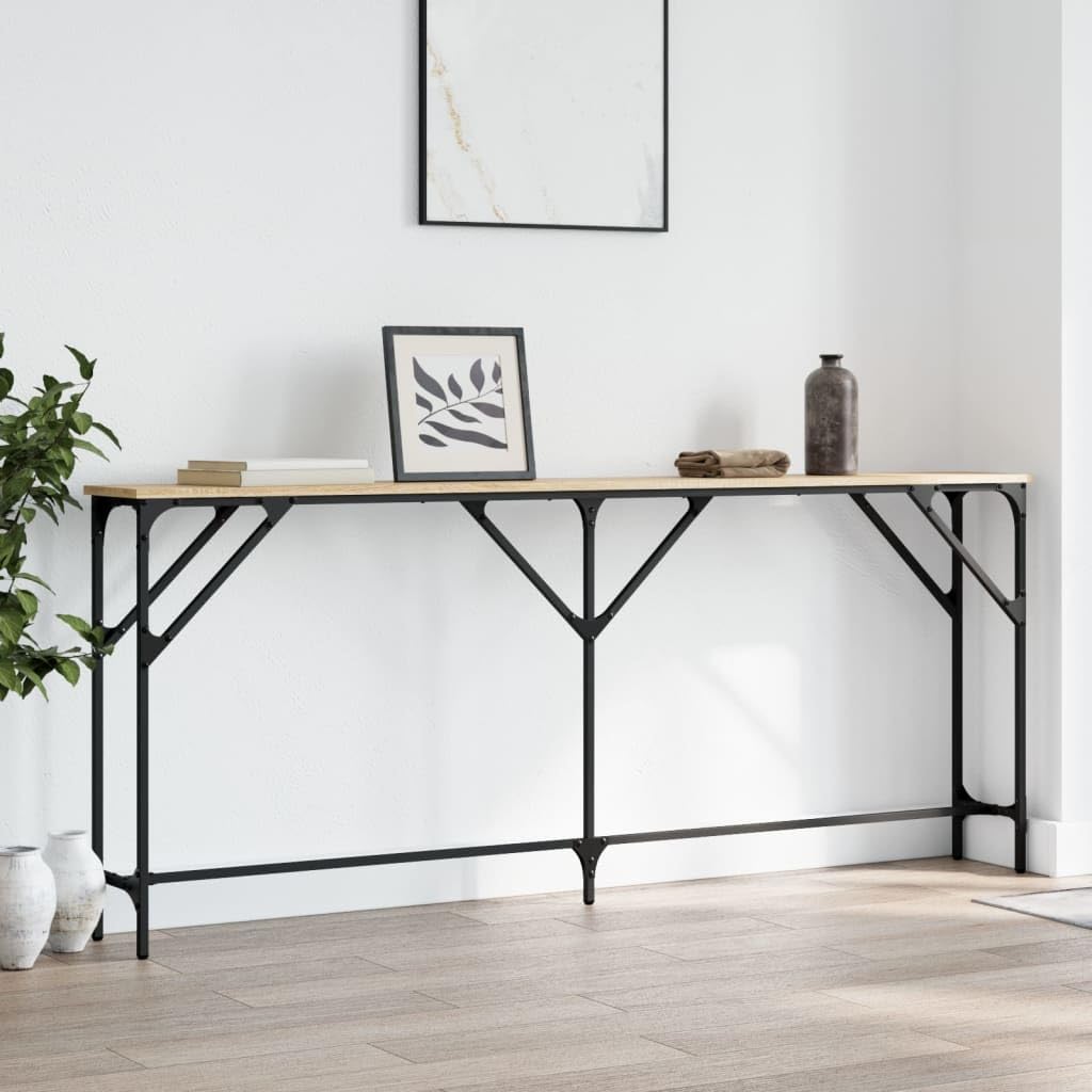 SXZenSpace Console Table Sonoma Oak 180x23x75 cm Engineered Wood with Metal Frame, Slim Hallway for Living Room, Hall, Bedroom, Sofa Side Accent Unit