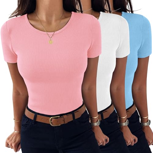 T-Shirts à Manches Courtes Femmes Aottori - Ne Cherchez Plus Vos Hauts Col Rond d'Été