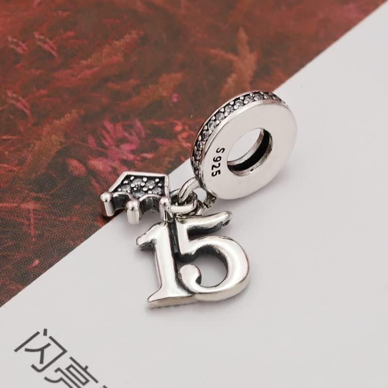 15th Birthday Dangle Charm 925 Sterling Silver Pendant,Jewelry Beads Gifts for Women Bracelet&Necklace A0167-15 - Image 2