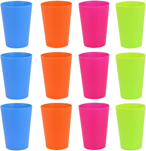 GOLRISEN 12 Pcs Plastic Cups Reusable BBQ Cups 250ml Plastic Cups for Indoor or Outdoor Parties Camping (4 Colors)