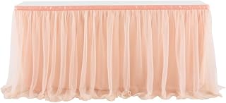 Tul - Faldón de mesa, tutú, decoración de mesa, escritorio, gasa, tul, decoración de mesa para bodas, cumpleaños, día de San Valentín, Navidad, fiesta, bar, color oro rosa, 275 x 77 cm