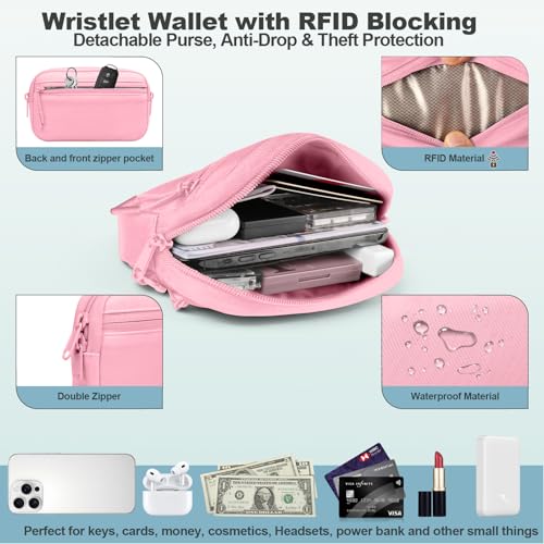 Image of YFWE Clip and Go Strap for Phone with Wallet Crossbody, Adjustable Phone Lanyard with Detachable RFID Wristlet Wallet, Pattern Strap - Pink(L)