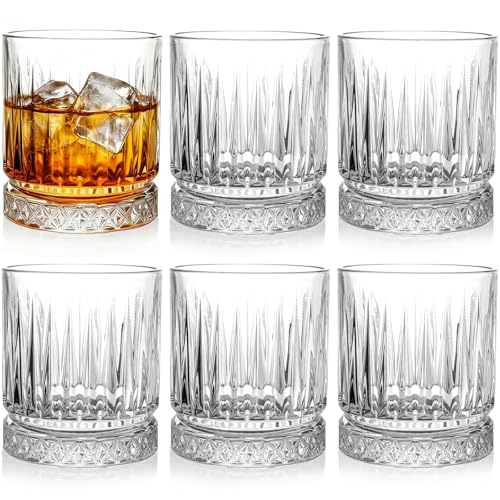 ZEAYEA Set of 6 Whiskey Glasses 350 ml / 12 oz Old Fashioned Glasses Bar Tumblers Thick Weighted Bottom Rocks Glasses Clear Bourbon Glass Lowball Glass for Drinking Scotch Cocktail Rum