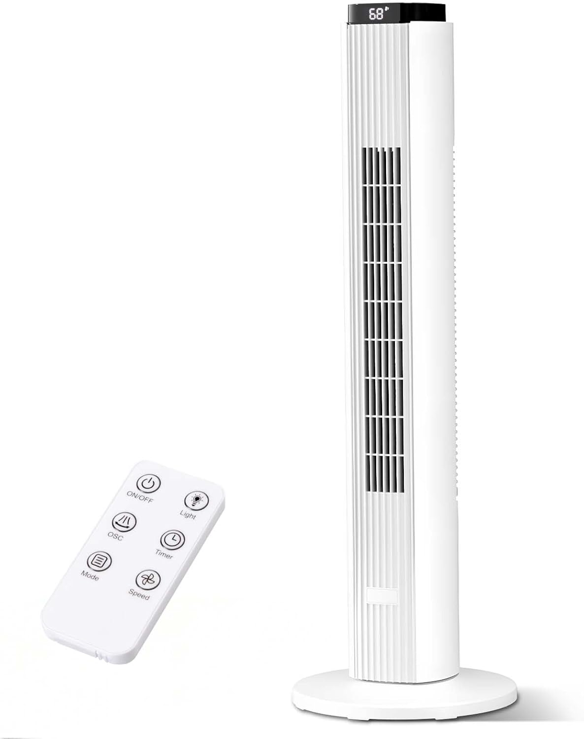 Antarctic Star 37-Inch Bladeless Portable Tower Fan 80°Oscillating,Quiet Cooling with 12H Timer Remote Control, 6 Speed, 4 Modes, LED Display,Standing Fan Powerful for Bedroom Office Dorm, White