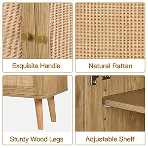 Anmytek rattan cabinet 44 h tall sideboard storage cabinet with crafted rattan front entryway shoe cabinet wood 2 door accent cabinet with adjustable shelves rustic oak h0030  urban country home decor
