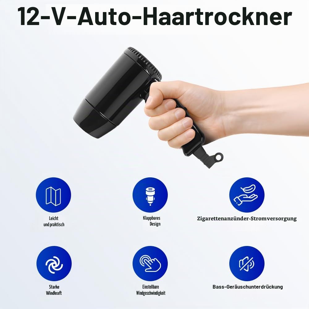 Riloer Auto föhn haartrockner mit Zigarettenanzünder-Ladegerät 12V Universal