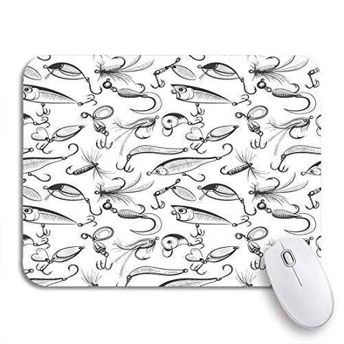 Mauspad Muster, Angeln, Und, Fliegen, Köder, Skizze, Auf, Angler, Fischer Tischunterlage Vernähte Kanten Mit Rutschfest Gummierte Unterseite Office Mauspad, Für Computer, Laptops, 25 x 30cm