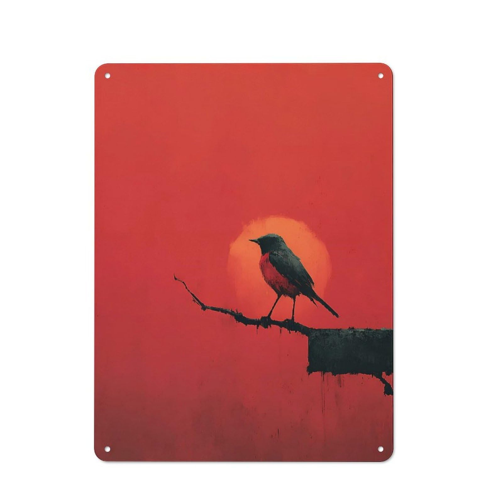 Bistro Style Bistro Metal Sign 40x30cm Featuring Bird on A Branch at Sunset, Shop Wall Decor for Takeaway, Bar, Kitchen Or Counter Area