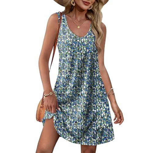 OFEEFAN Womens Summer Dresses 2025 Loose V Neck Sleeveless Sundresses Swimsuit Coverup with Pockets Floral/Plain/Eyelet
