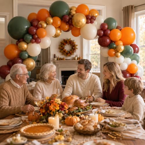 Image of Fall Balloons, 12 Inch Burnt Orange Burgundy Sage Green Gold Balloon | Terracotta Orange Maroon Sage Green Sand White Latex Balloons Metallic Gold Balloon for Fall Thanksgiving Friendsgiving Party